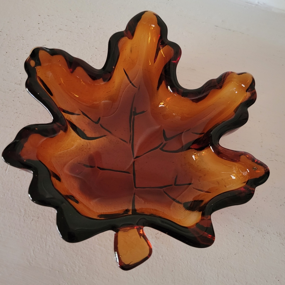 Vintage Amber Glass Leaf and Pumpkin Fall Decor Set